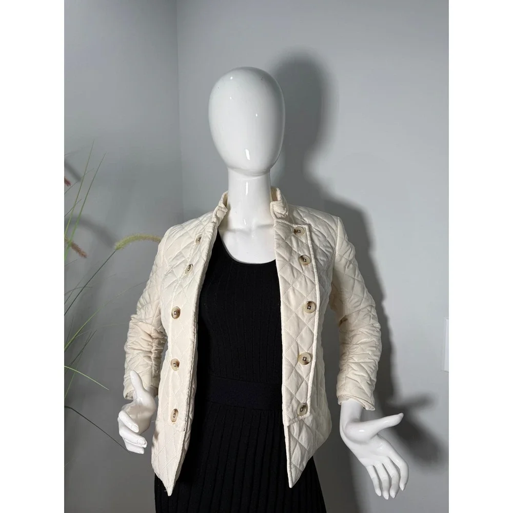 Jones New‎ York Quilted Military Jacket Cream Button Front Lightweight XS NEW